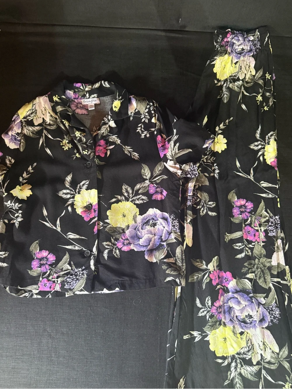love, Fire Black Floral Matching Set with Purple & Yellow Blooms